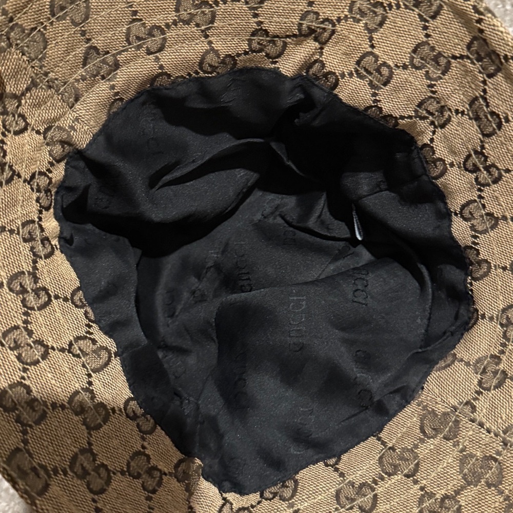 Gucci Brown Monogram Canvas Bucket Hat with Web Stripe - Picture 3 of 4